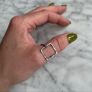 Hammered Silver Open Square Ring 8.5